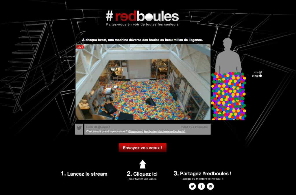 Interface de vœux de l'agence Redboules avec la vidéo en live.